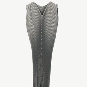 Issey Miyake Metallic Silver Pleated Sleeveless Maxi Dress